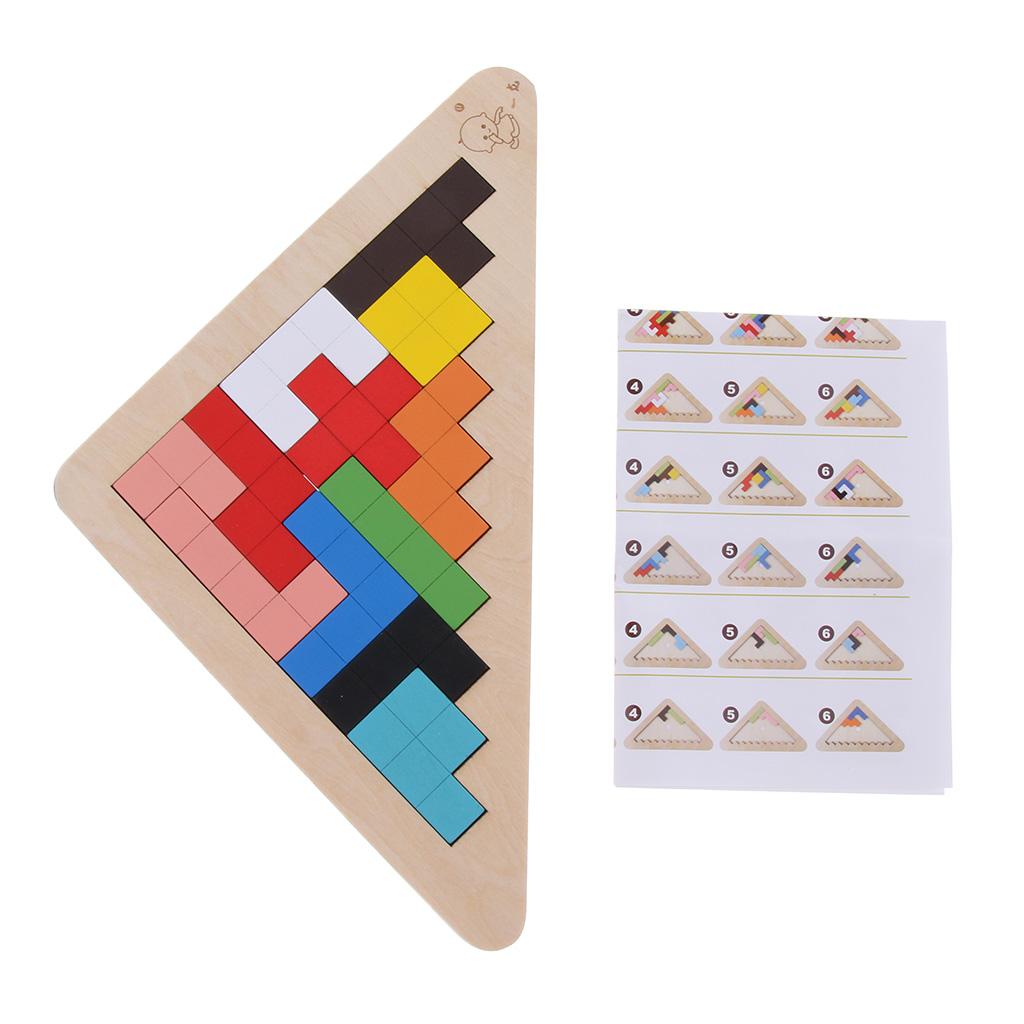 Wooden Tetris Puzzle Jigsaw Brain Teaser Game Kids Intelligence Toy Triangle