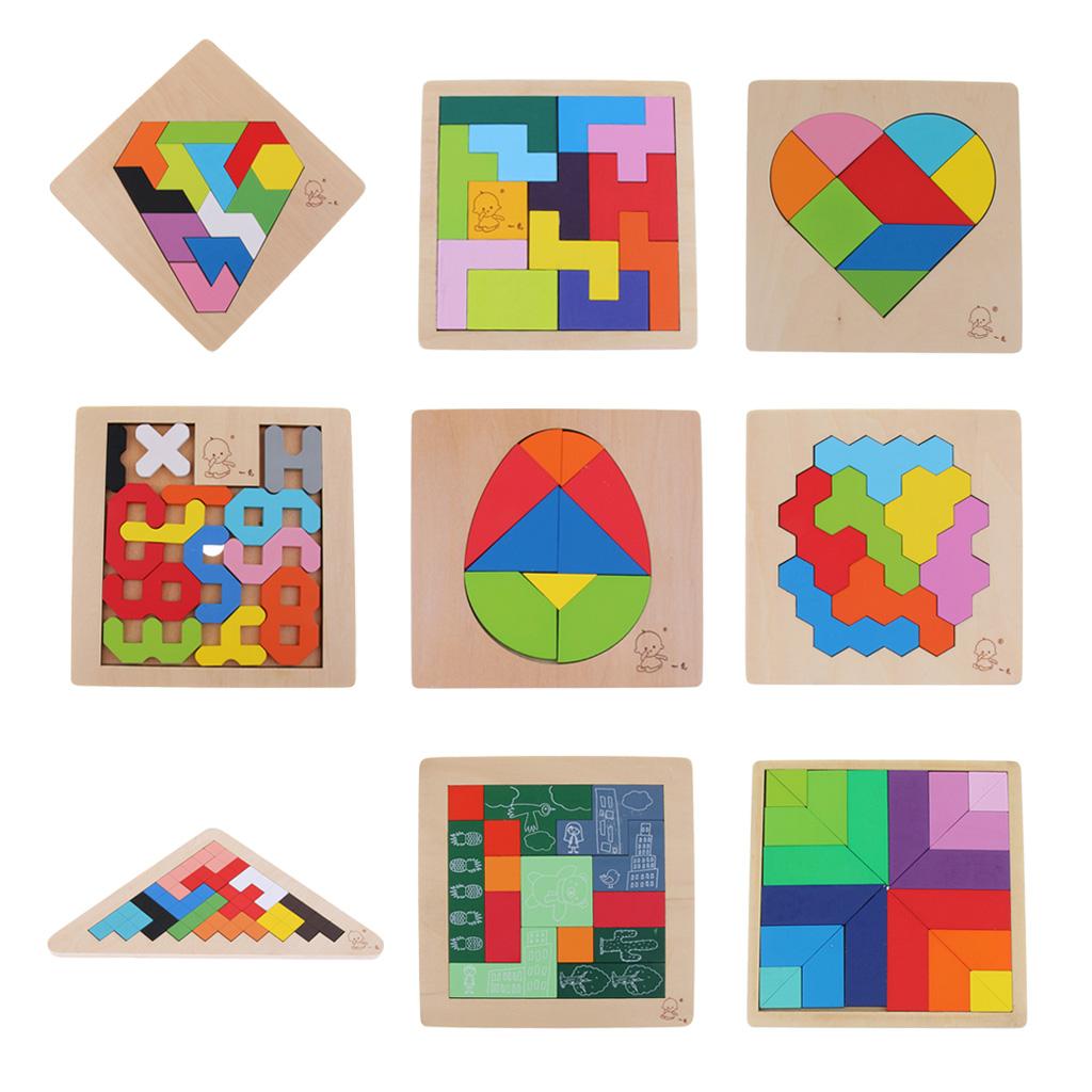 Wooden Tetris Puzzle Jigsaw Brain Teaser Game Kids Intelligence Toy Triangle