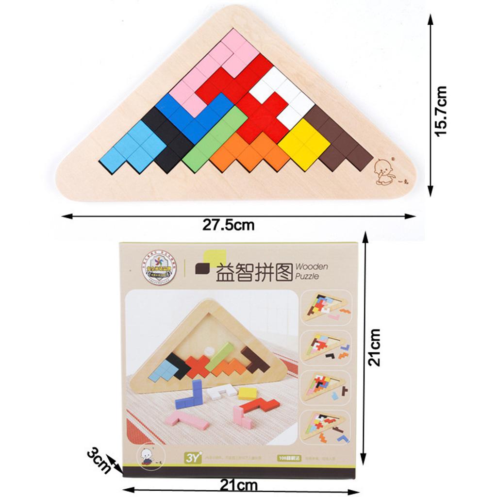 Wooden Tetris Puzzle Jigsaw Brain Teaser Game Kids Intelligence Toy Triangle