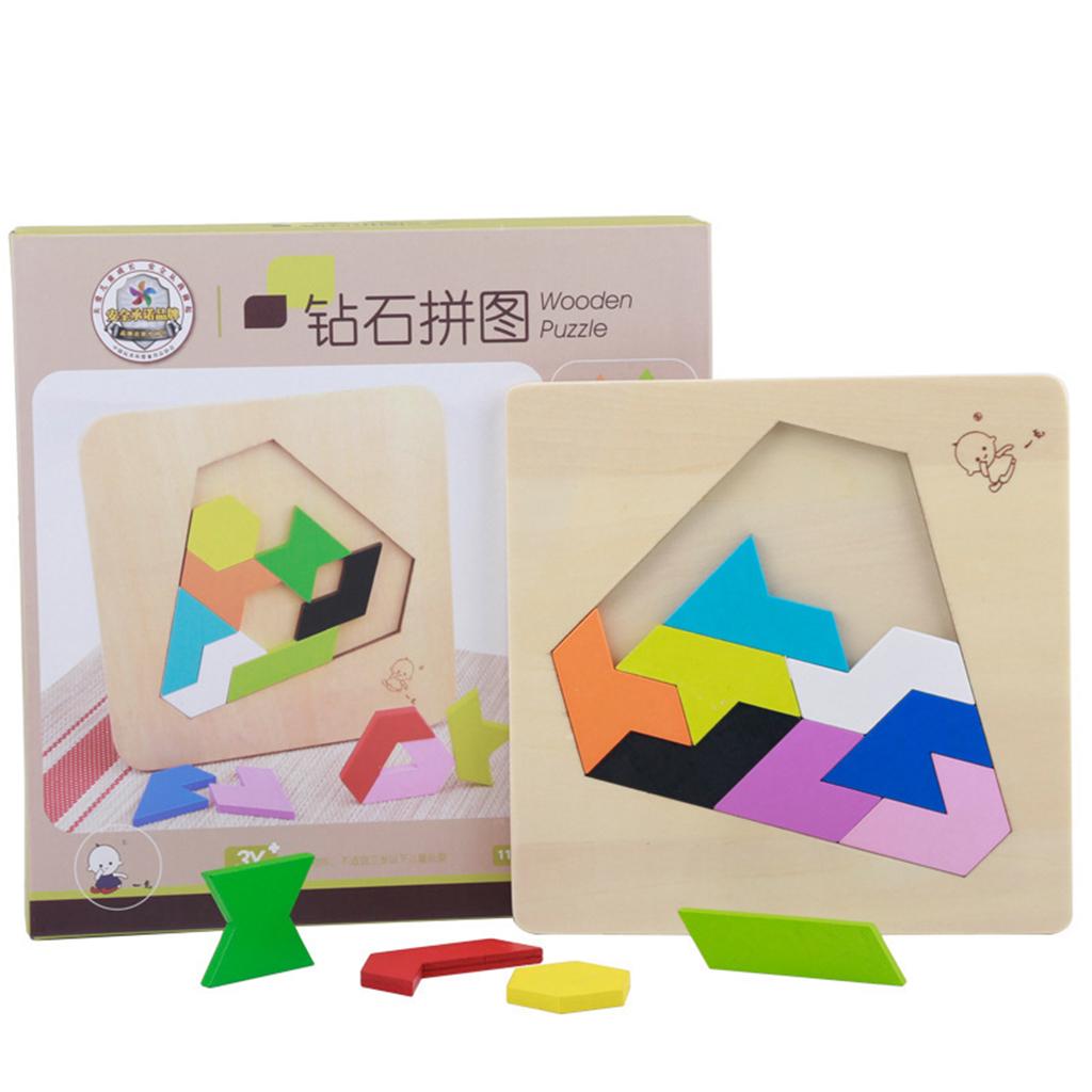 Wooden Tetris Puzzle Jigsaw Brain Teaser Game Kids Intelligence Toy Diamond