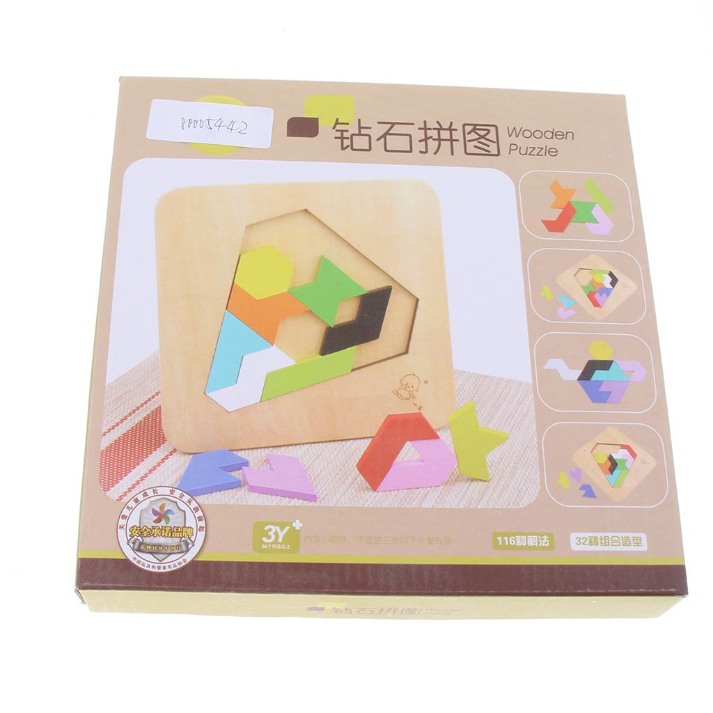 Wooden Tetris Puzzle Jigsaw Brain Teaser Game Kids Intelligence Toy Diamond