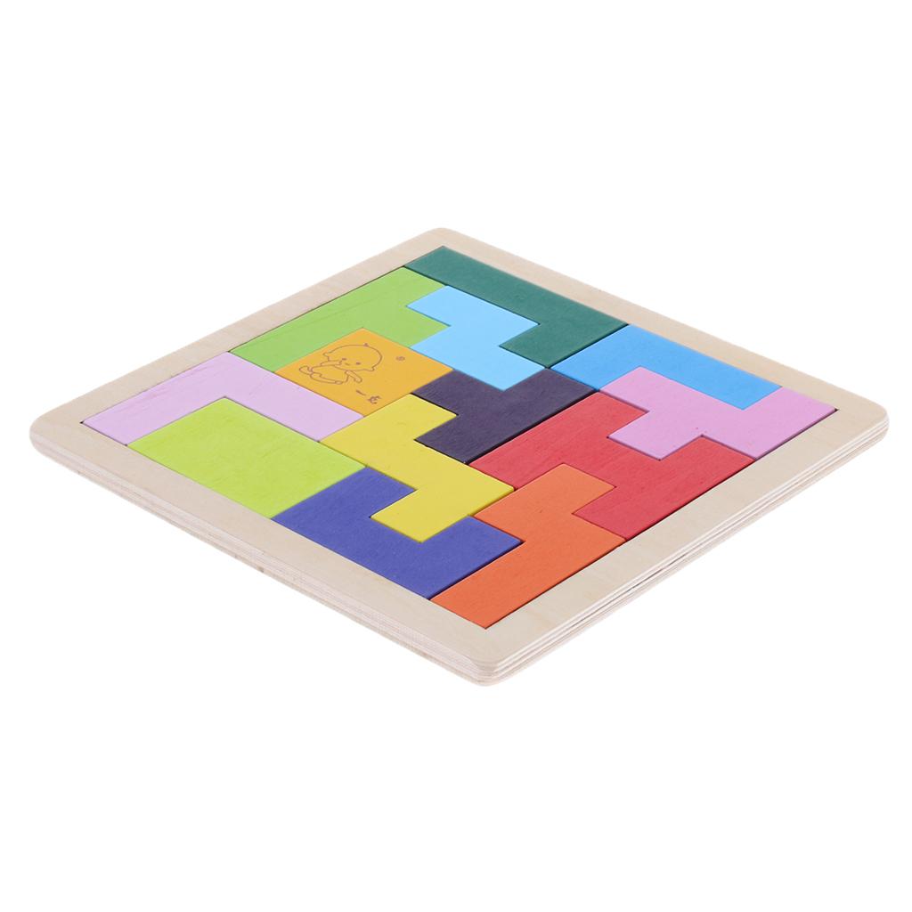 Wooden Tetris Puzzle Jigsaw Brain Teaser Game Kids Intelligence Toy Tangram