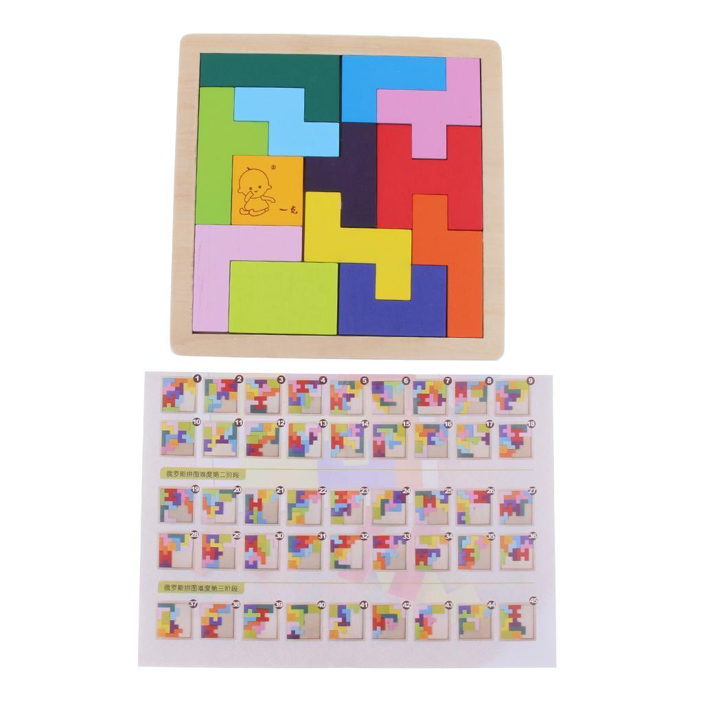 Wooden Tetris Puzzle Jigsaw Brain Teaser Game Kids Intelligence Toy Tangram