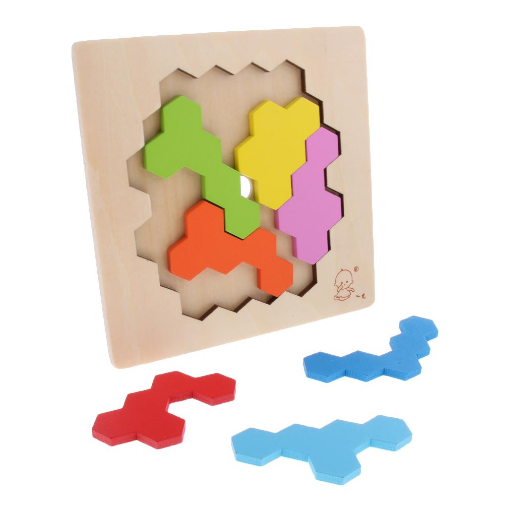 Wooden Tetris Puzzle Jigsaw Brain Teaser Game Kids Intelligence Toy Beehive