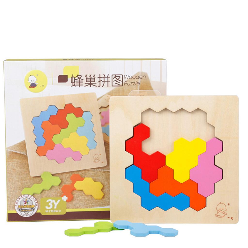 Wooden Tetris Puzzle Jigsaw Brain Teaser Game Kids Intelligence Toy Beehive