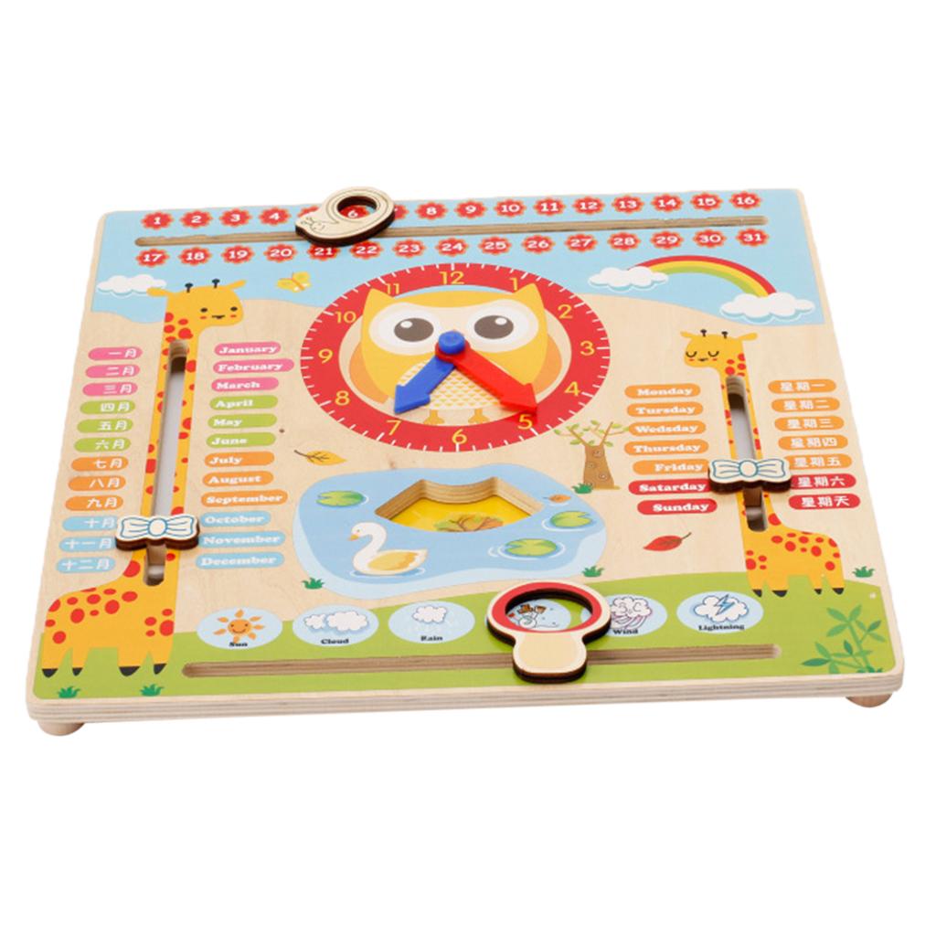 Wooden Multi-function Calendar Clock Blocks Kid Early Learning Cognition Toy