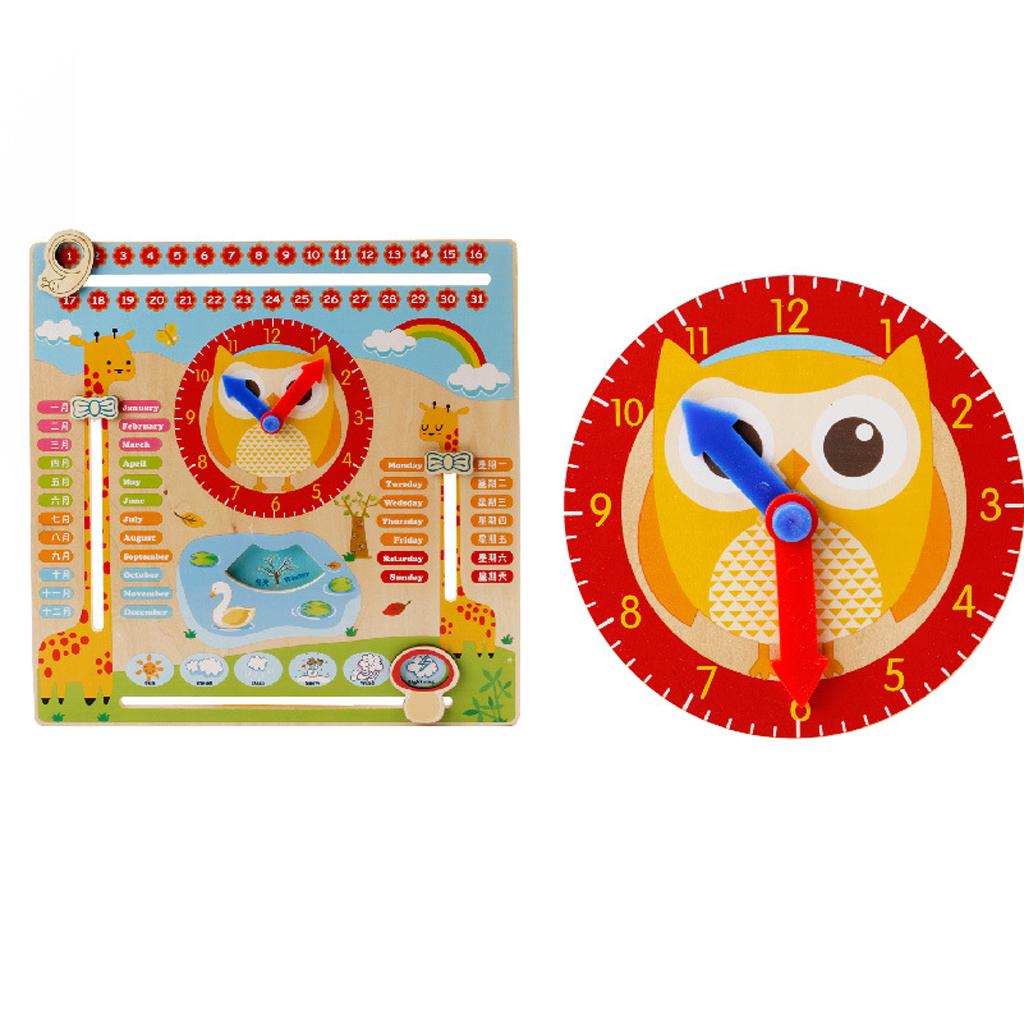 Wooden Multi-function Calendar Clock Blocks Kid Early Learning Cognition Toy