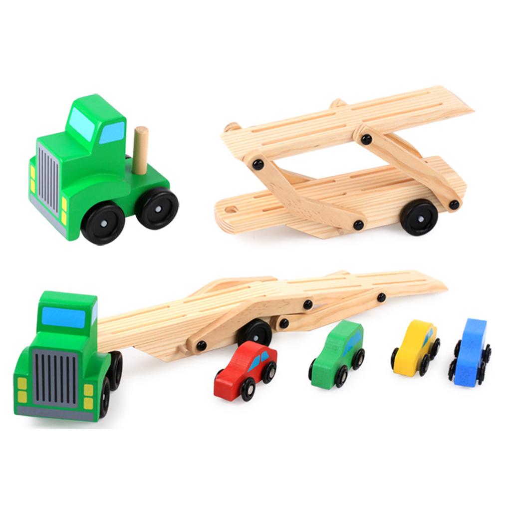 Wooden Car Carrier Truck and Cars Toy Set With 1 Truck + 4 Cars Child Gift