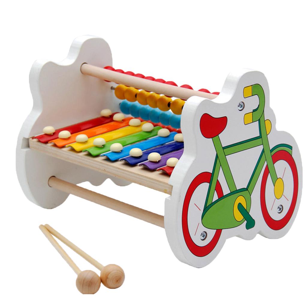 Wooden 8 Notes Octave Xylophone Piano Bicycle Calculating Frame Kids Toy