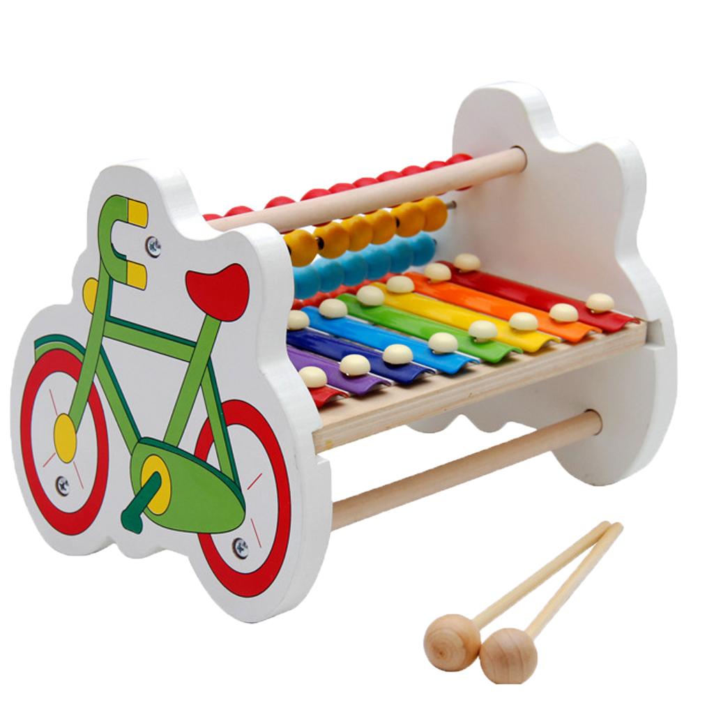 Wooden 8 Notes Octave Xylophone Piano Bicycle Calculating Frame Kids Toy