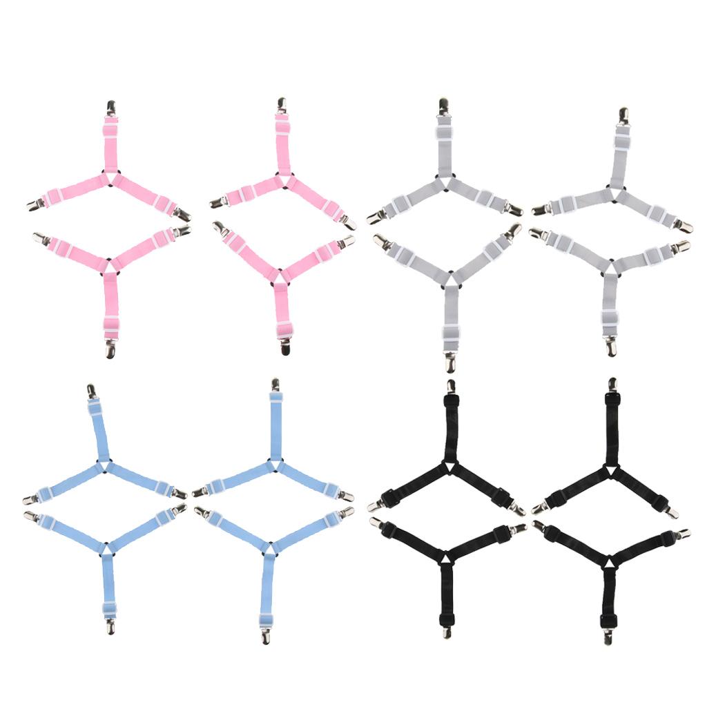 4xTriangle Bed Mattress Sheet Clips Grippers Straps Fastener Suspender Pink