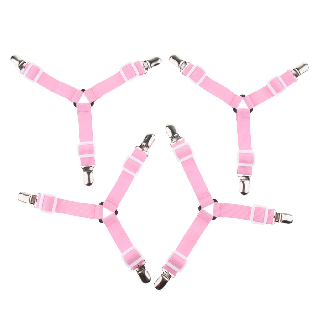 4xTriangle Bed Mattress Sheet Clips Grippers Straps Fastener Suspender Pink