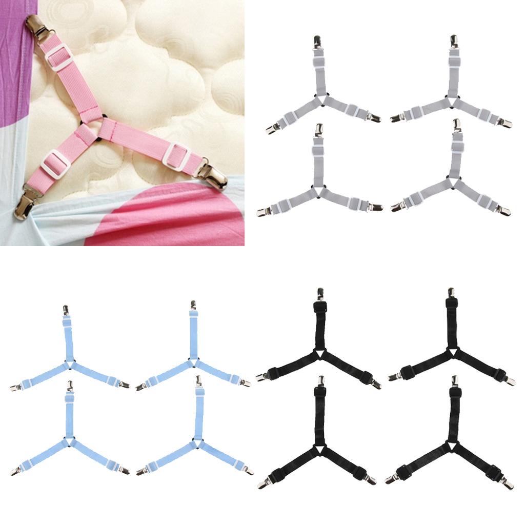 4xTriangle Bed Mattress Sheet Clips Grippers Straps Fastener Suspender Pink