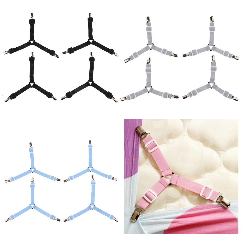 4xTriangle Bed Mattress Sheet Clips Grippers Straps Fastener Suspender Pink