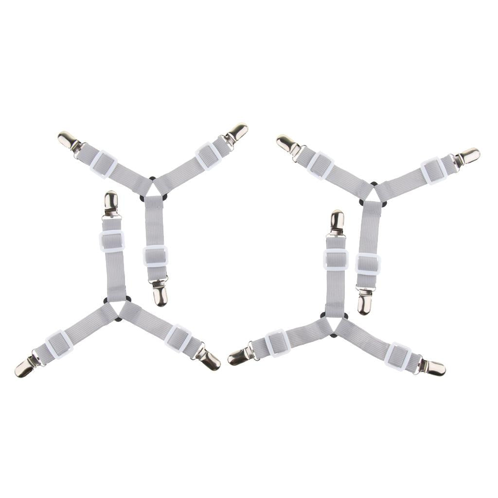 4xTriangle Bed Mattress Sheet Clips Grippers Straps Fastener Suspender Grey