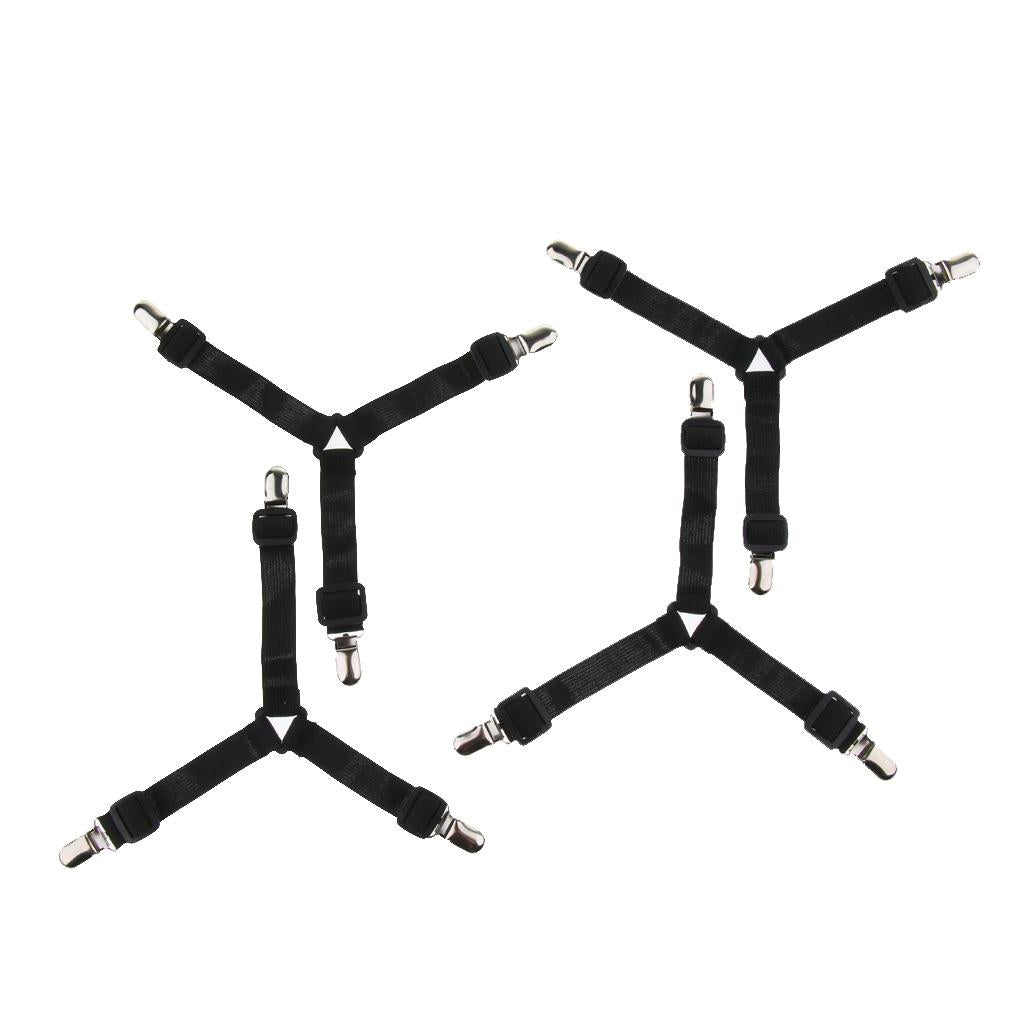 4xTriangle Bed Mattress Sheet Clips Grippers Straps Fastener Suspender Black