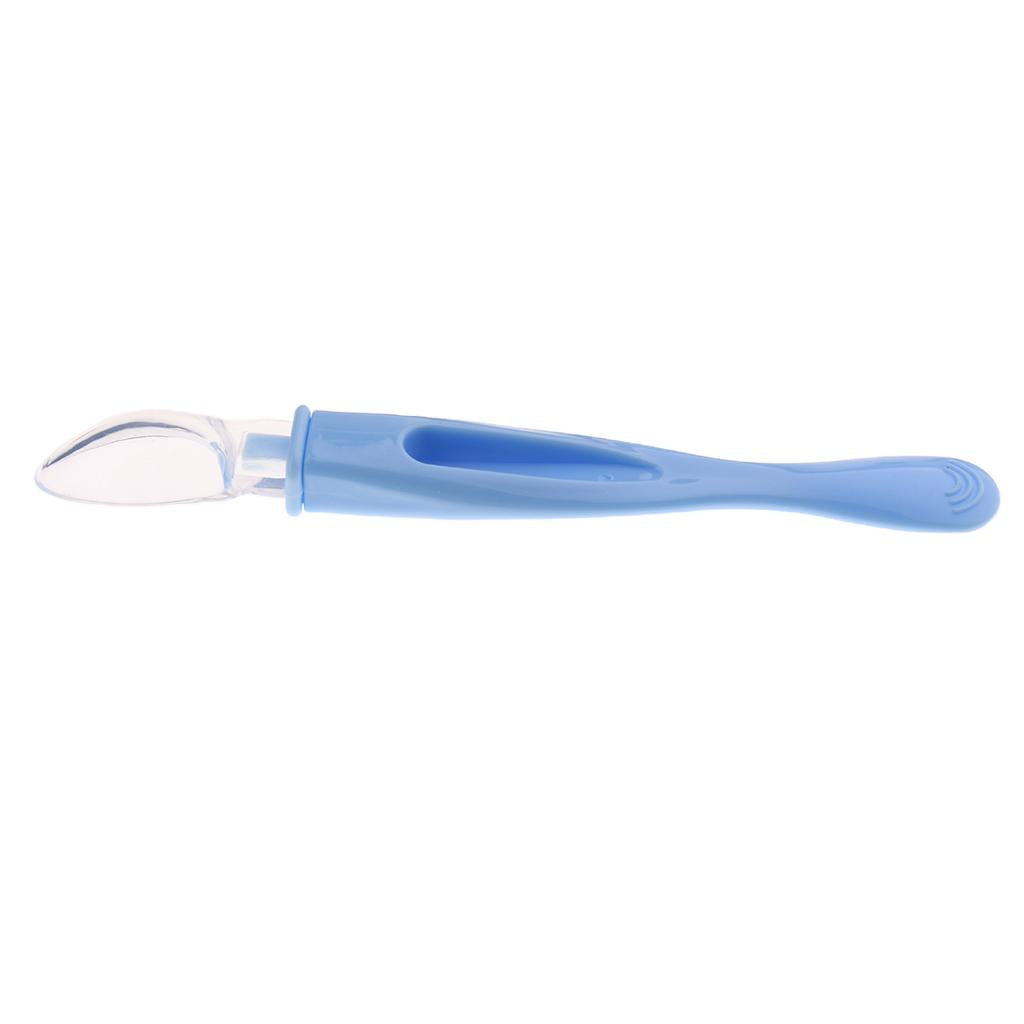 Baby Tableware Thermal Feeding Silicone Spoon Kids Weaning Handle Spoon Blue