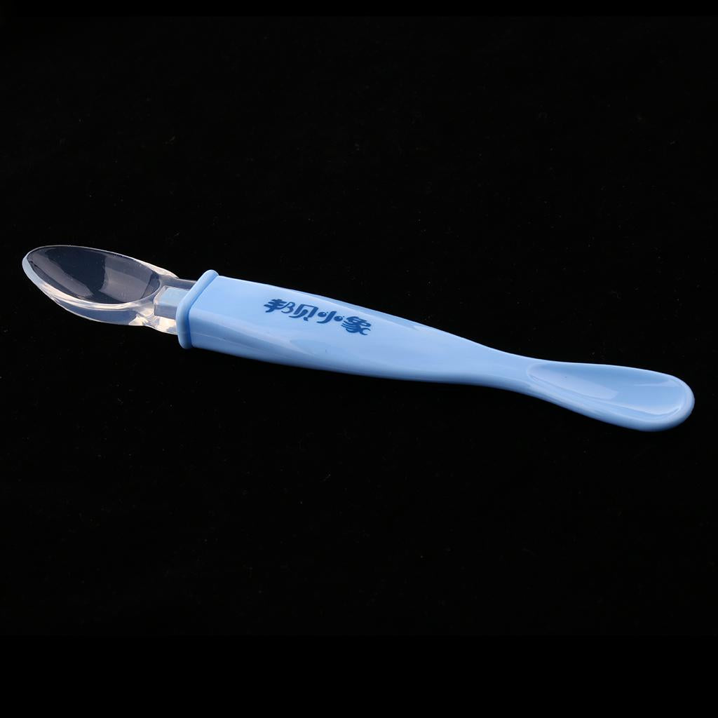 Baby Tableware Thermal Feeding Silicone Spoon Kids Weaning Handle Spoon Blue