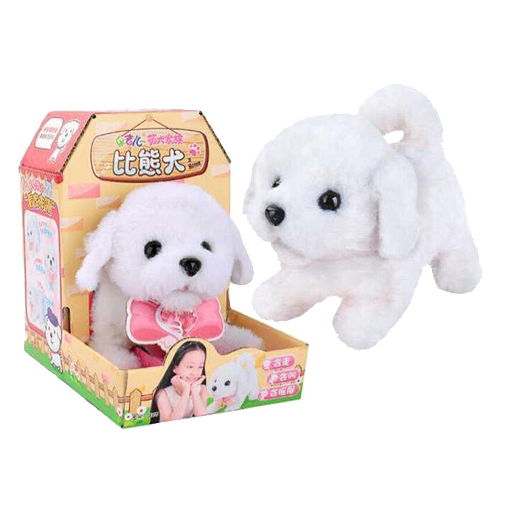 Electronic Plush Dog Robot Toy Walk Bark Wag tail Kids Gift Bichon Frise