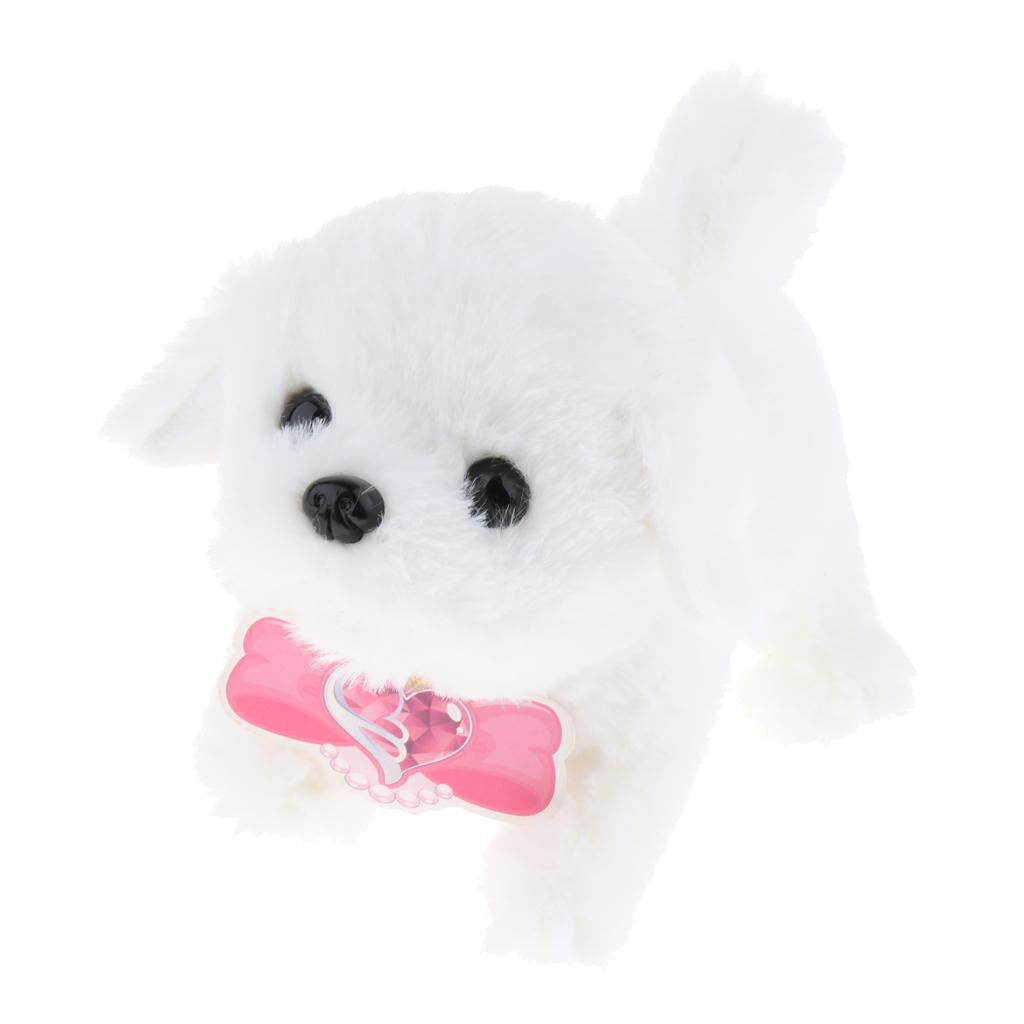 Electronic Plush Dog Robot Toy Walk Bark Wag tail Kids Gift Bichon Frise