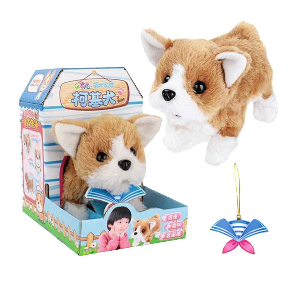 Electronic Plush Dog Robot Toy Walk Bark Wag tail Kids Gift Welsh Corgi