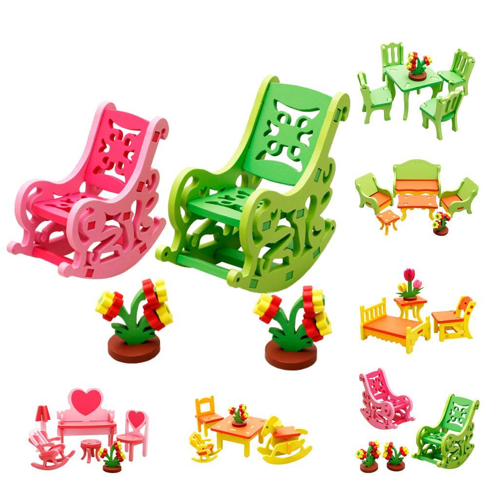 Wooden Assembly Puzzle Dollhouse Furniture Kids Toy Gift Living Room