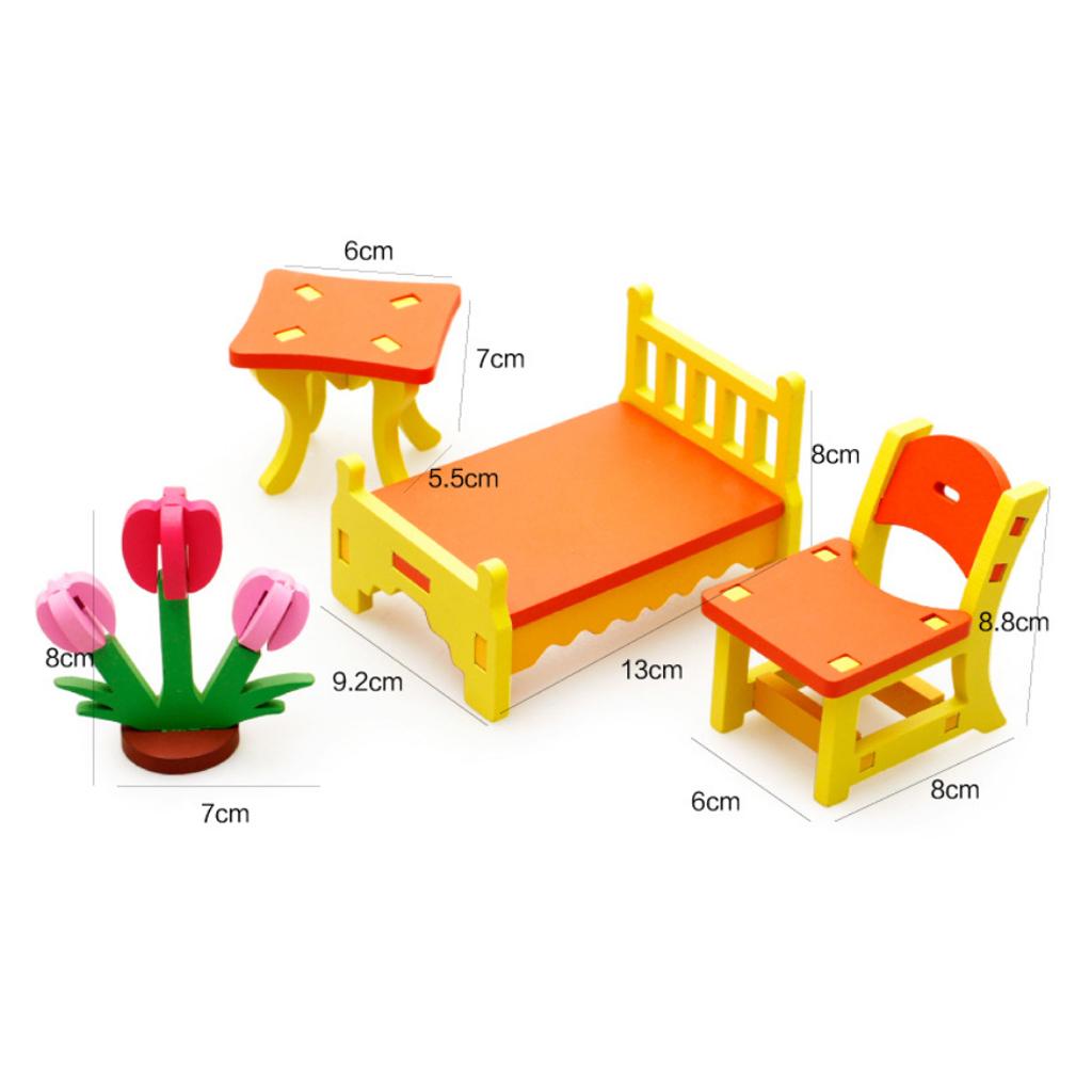 Wooden Assembly Puzzle Dollhouse Furniture Kids Toy Gift Bedroom