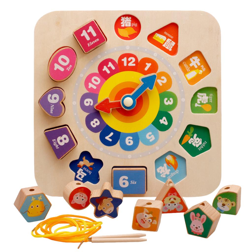 Wooden Color Shape Sorting Clock Teaching Time BabyToddler Educational Toys