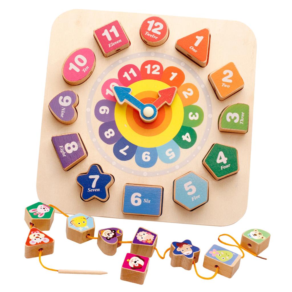 Wooden Color Shape Sorting Clock Teaching Time BabyToddler Educational Toys