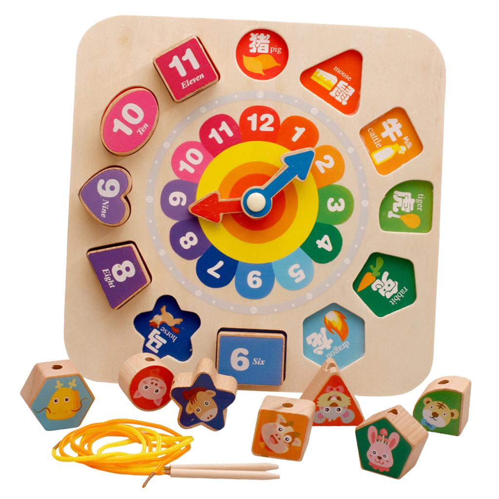 Wooden Color Shape Sorting Clock Teaching Time BabyToddler Educational Toys