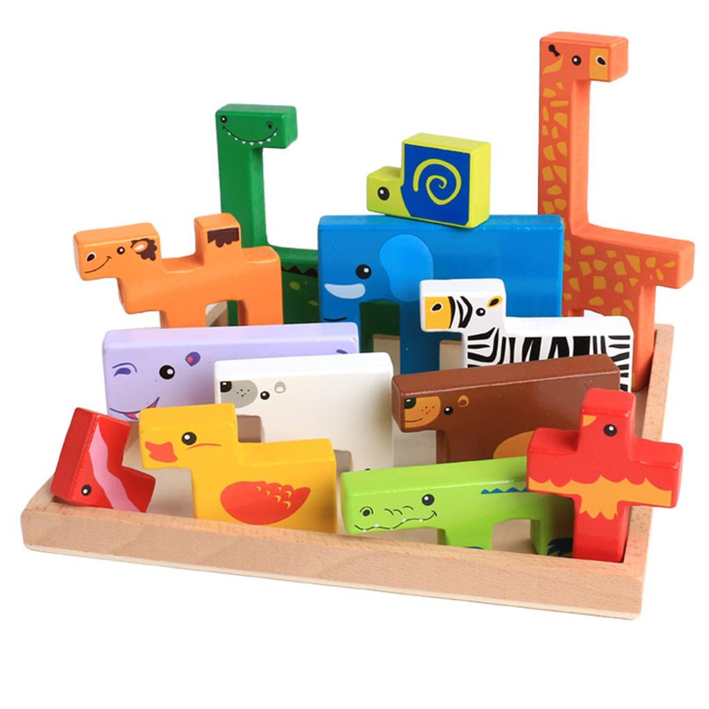 Wooden Jigsaw Puzzle Board Wild Safari Animals Wooden Block Kids Educational