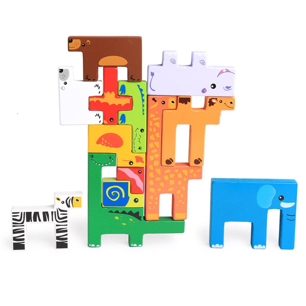 Wooden Jigsaw Puzzle Board Wild Safari Animals Wooden Block Kids Educational