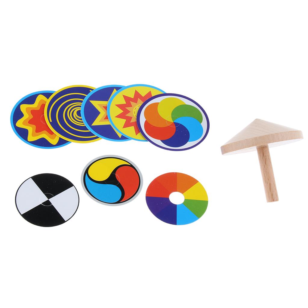 Wooden Funny Gyro Spinning Top Toy Spinning Top with 8 Drawing Cards