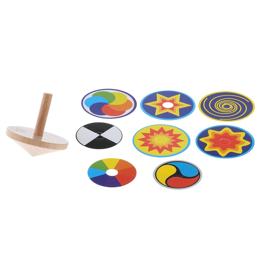 Wooden Funny Gyro Spinning Top Toy Spinning Top with 8 Drawing Cards