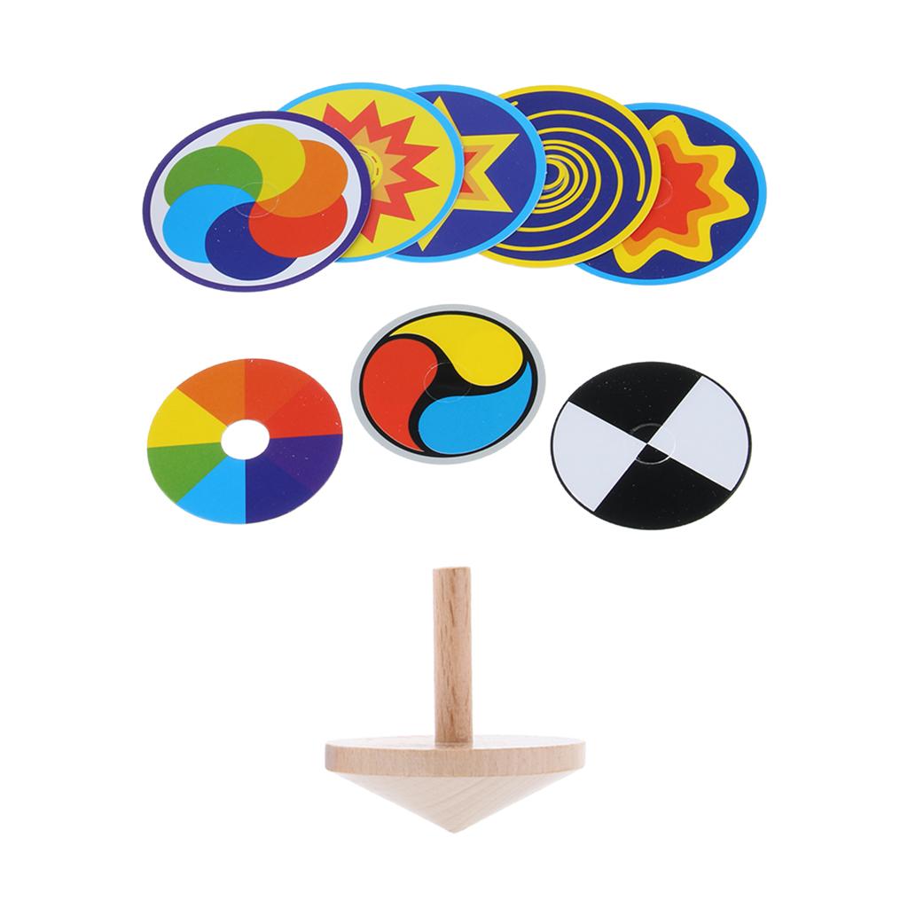 Wooden Funny Gyro Spinning Top Toy Spinning Top with 8 Drawing Cards