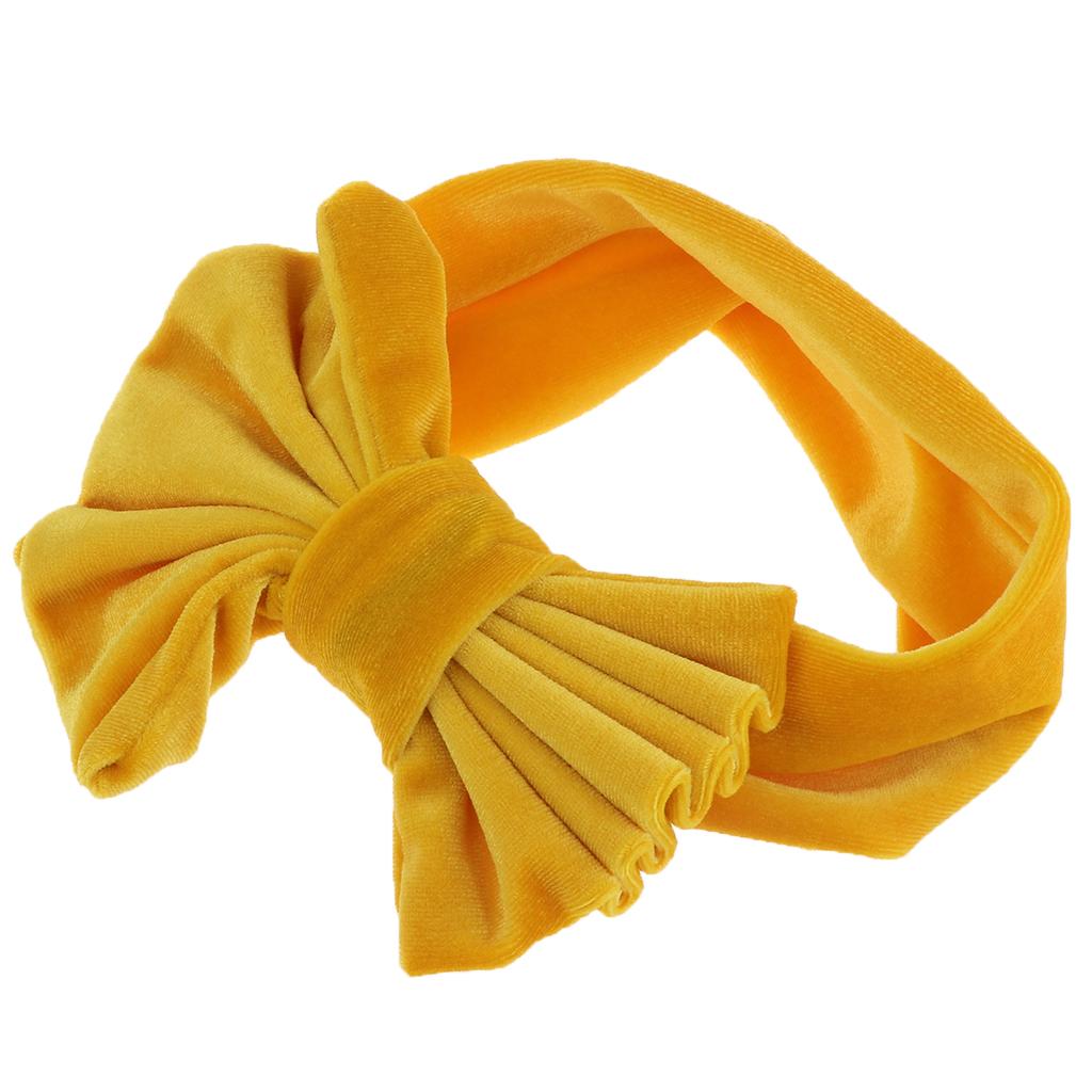 Lovely Soft Pleuche Elastic Bowknbot Hair Band Headband for Baby Yellow