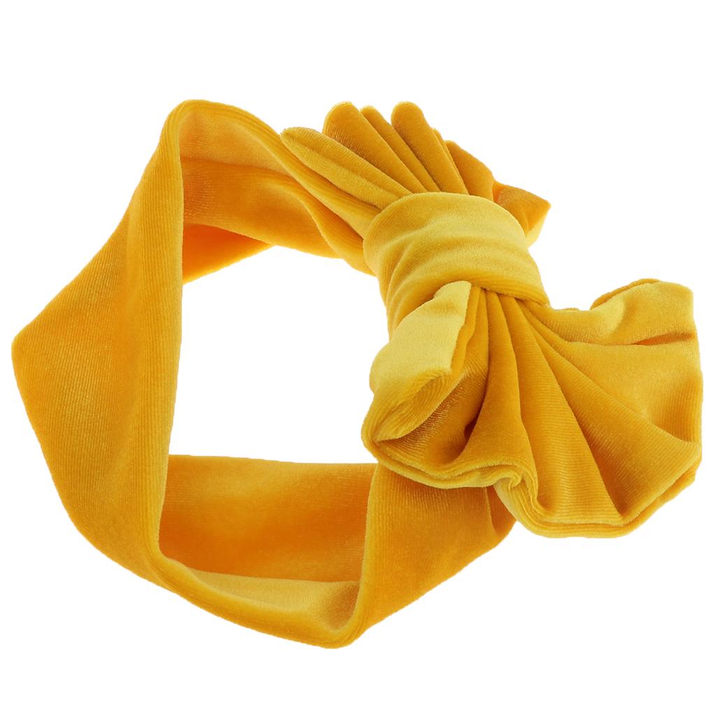 Lovely Soft Pleuche Elastic Bowknbot Hair Band Headband for Baby Yellow