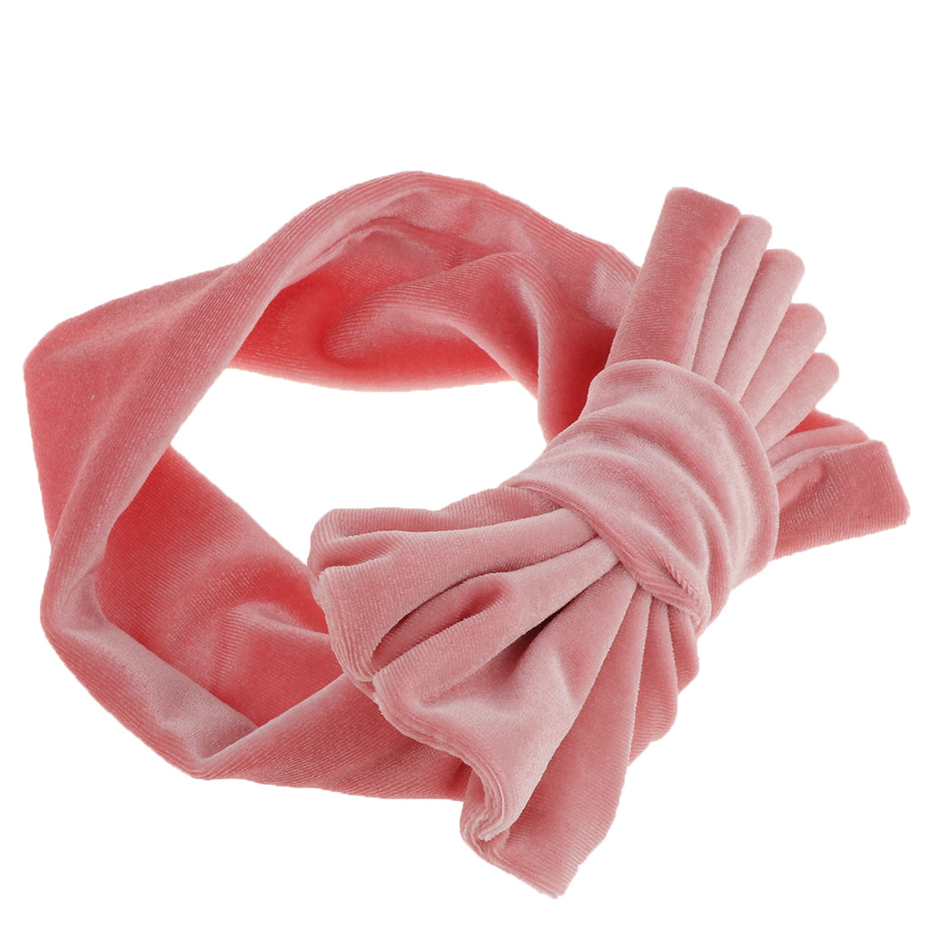 Lovely Soft Pleuche Elastic Bowknbot Hair Band Headband for Baby Pink