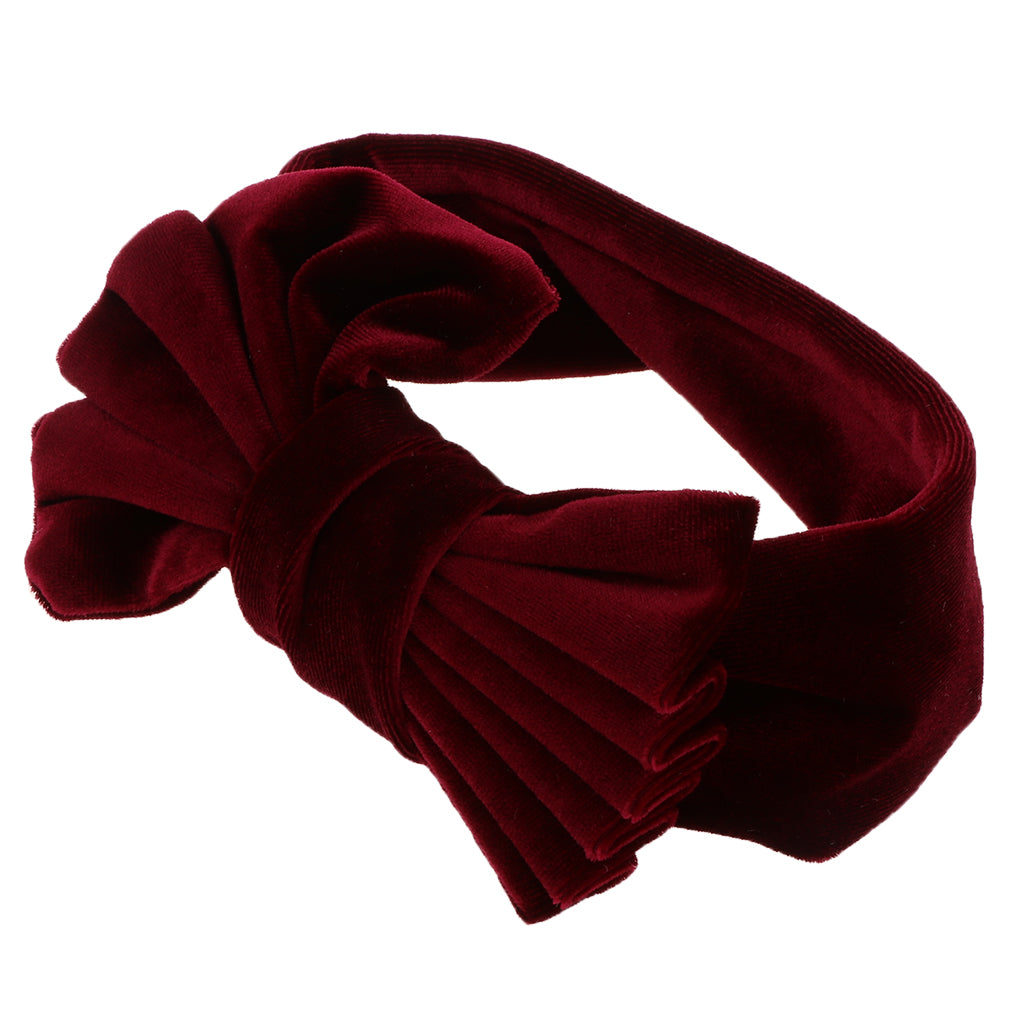 Lovely Soft Pleuche Elastic Bowknbot Hair Band Headband for Baby Wine Red