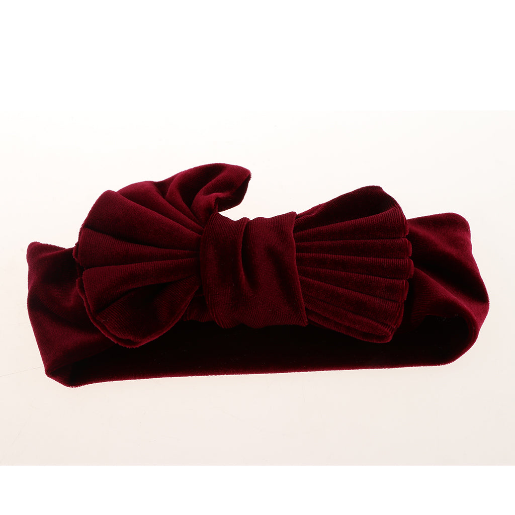 Lovely Soft Pleuche Elastic Bowknbot Hair Band Headband for Baby Wine Red