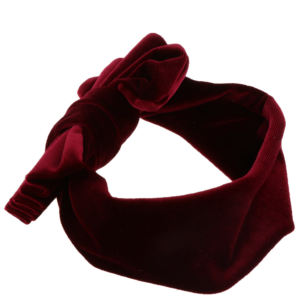 Lovely Soft Pleuche Elastic Bowknbot Hair Band Headband for Baby Wine Red