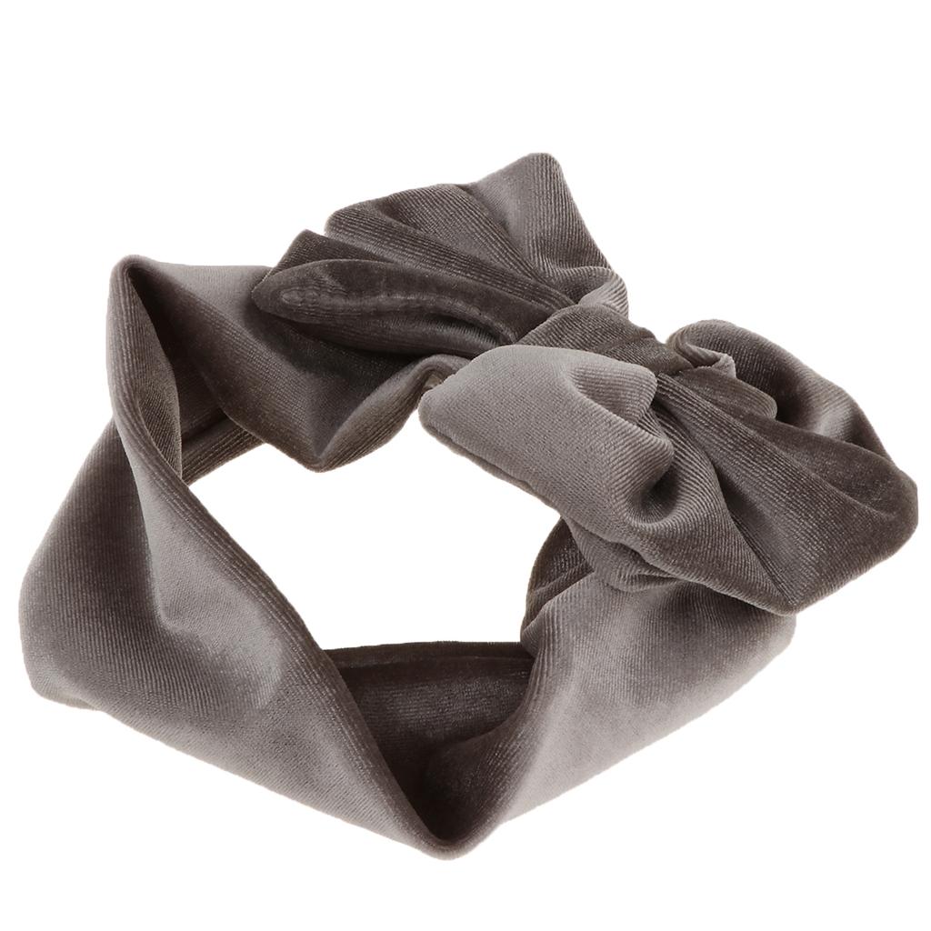 Lovely Soft Pleuche Elastic Bowknbot Hair Band Headband for Baby Gray