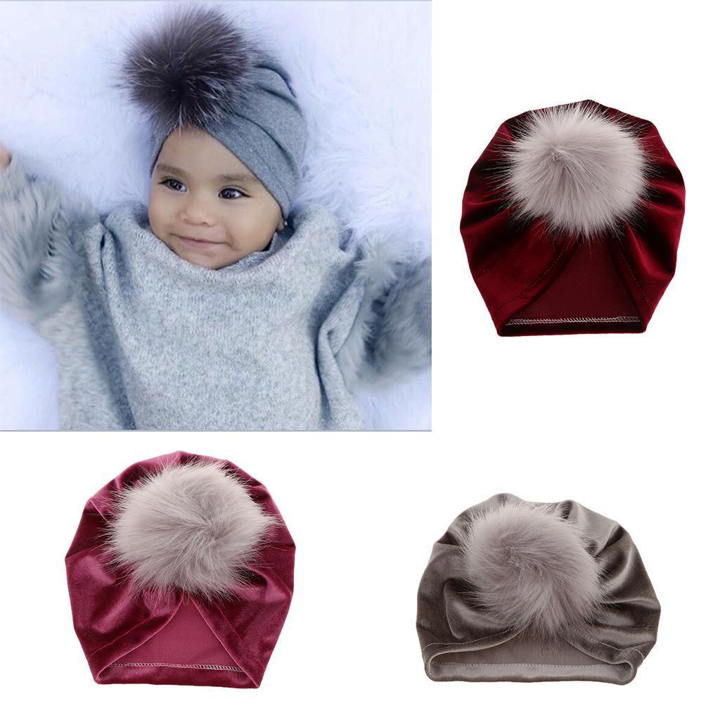 Newborn Infant Baby Winter Beanie Soft Velvet Turban Indian Hat Red