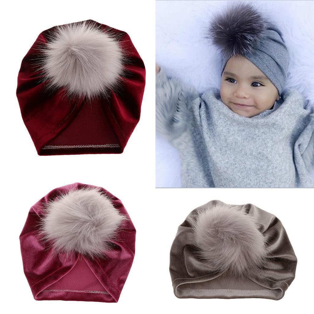 Newborn Infant Baby Winter Beanie Soft Velvet Turban Indian Hat Red