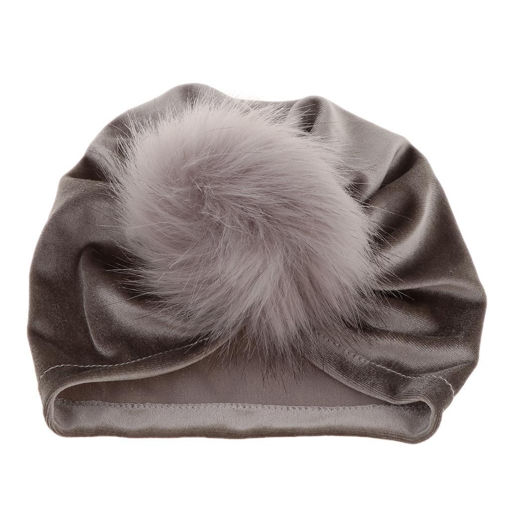 Newborn Infant Baby Winter Beanie Soft Velvet Turban Indian Hat Grey