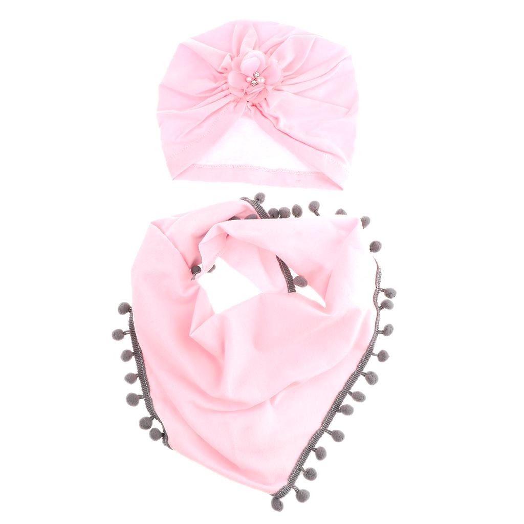 Baby Hats Bibs Tire Infant Toddler Caps 6-12Months Boy Girl Pink