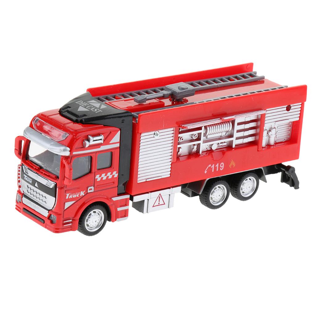 1:48 Simulation Alloy Pull Back Fire Truck Car Vehicles Toy Fire Truck