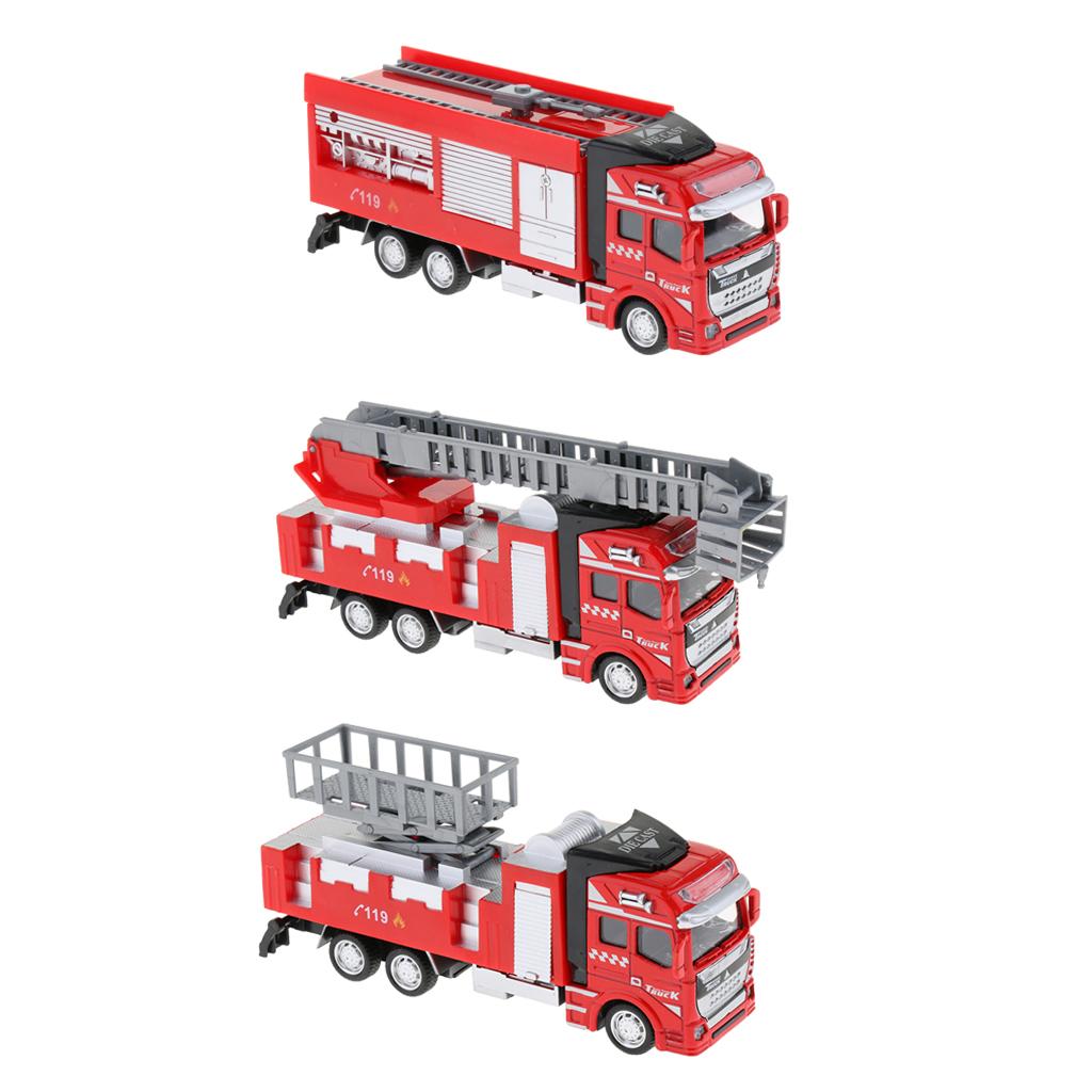 1:48 Simulation Alloy Pull Back Fire Truck Car Vehicles Toy Fire Truck