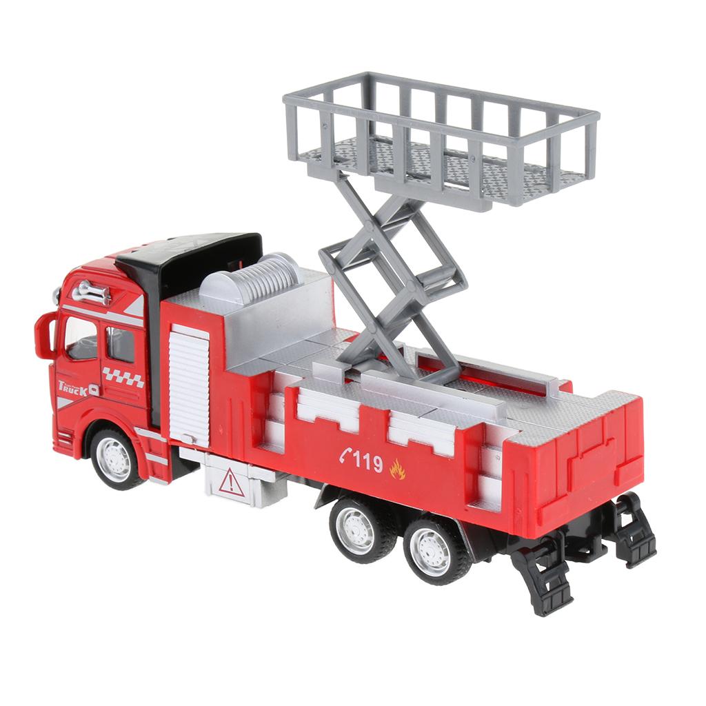 1:48 Simulation Alloy Pull Back Fire Truck Car Vehicles Toy Lift Truck