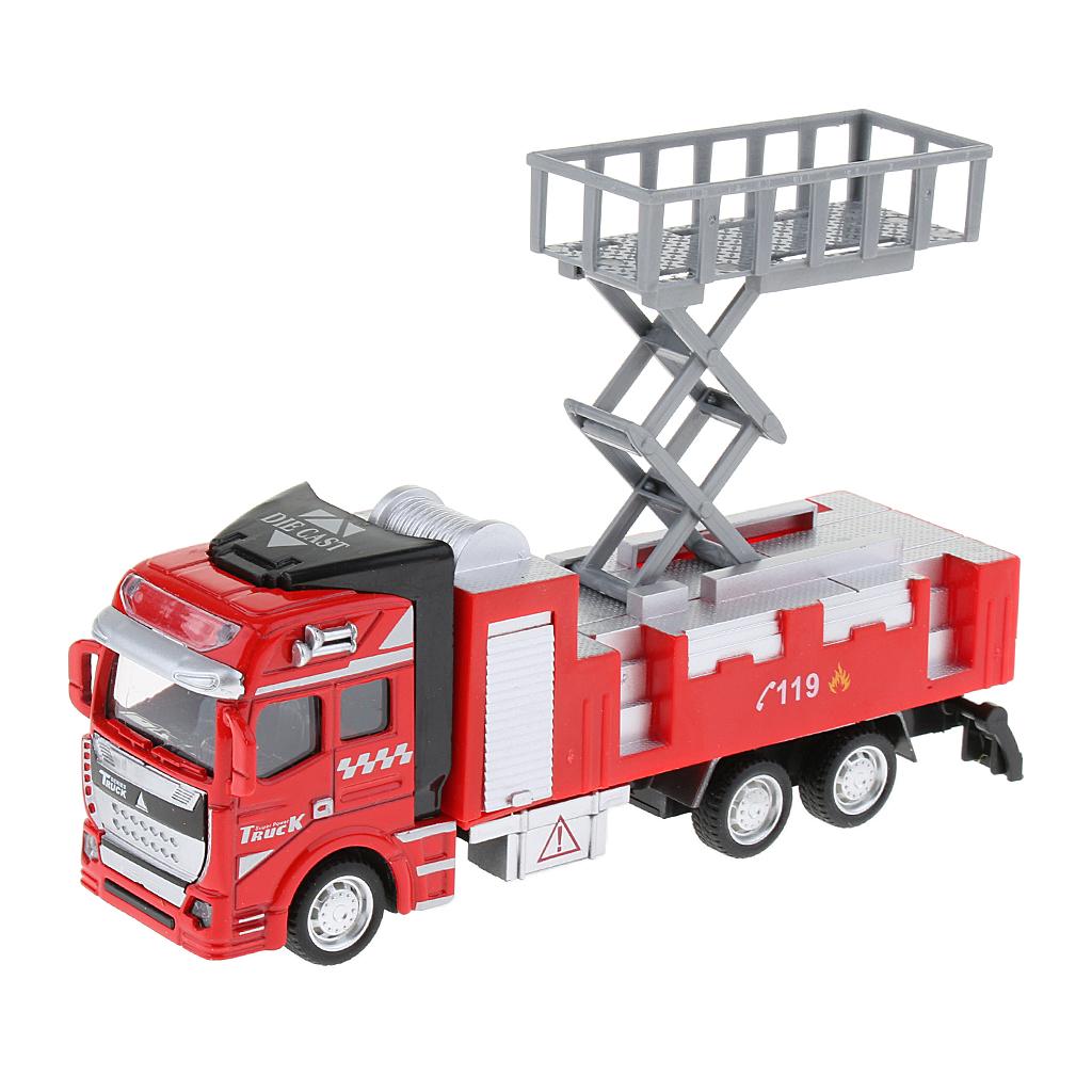 1:48 Simulation Alloy Pull Back Fire Truck Car Vehicles Toy Lift Truck